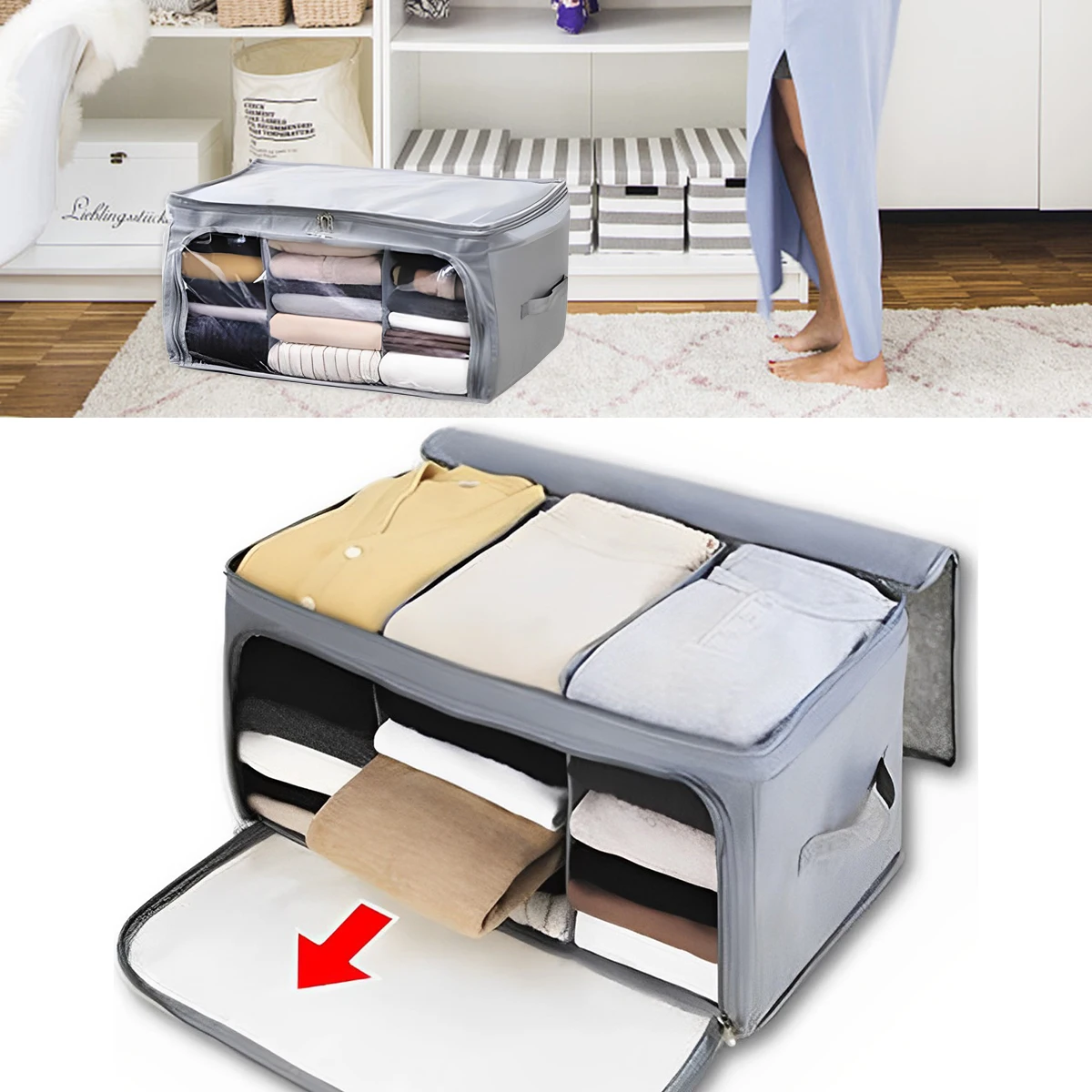 

Складной органайзер для одежды с прозрачным окошком, вместительный органайзер для джинсов и брюк с 3 отделениями для шкафа