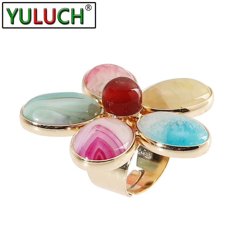 

Natural Gem Stone Rings for Women Fashion HUGE Flower Cocktail Rings Jewelry Accessories Girls Lady Female Party Travel Rings