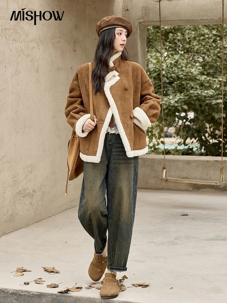 Джинсы MISHOW в стиле ретро с высокой талией зима 2024 корейские свободные
