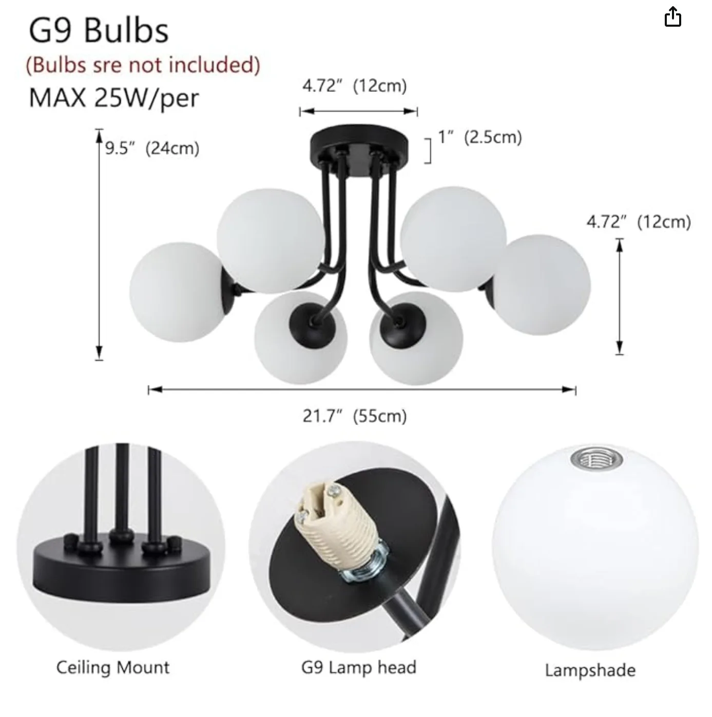 

Потолочный светильник GemSpark белый стеклянный шар