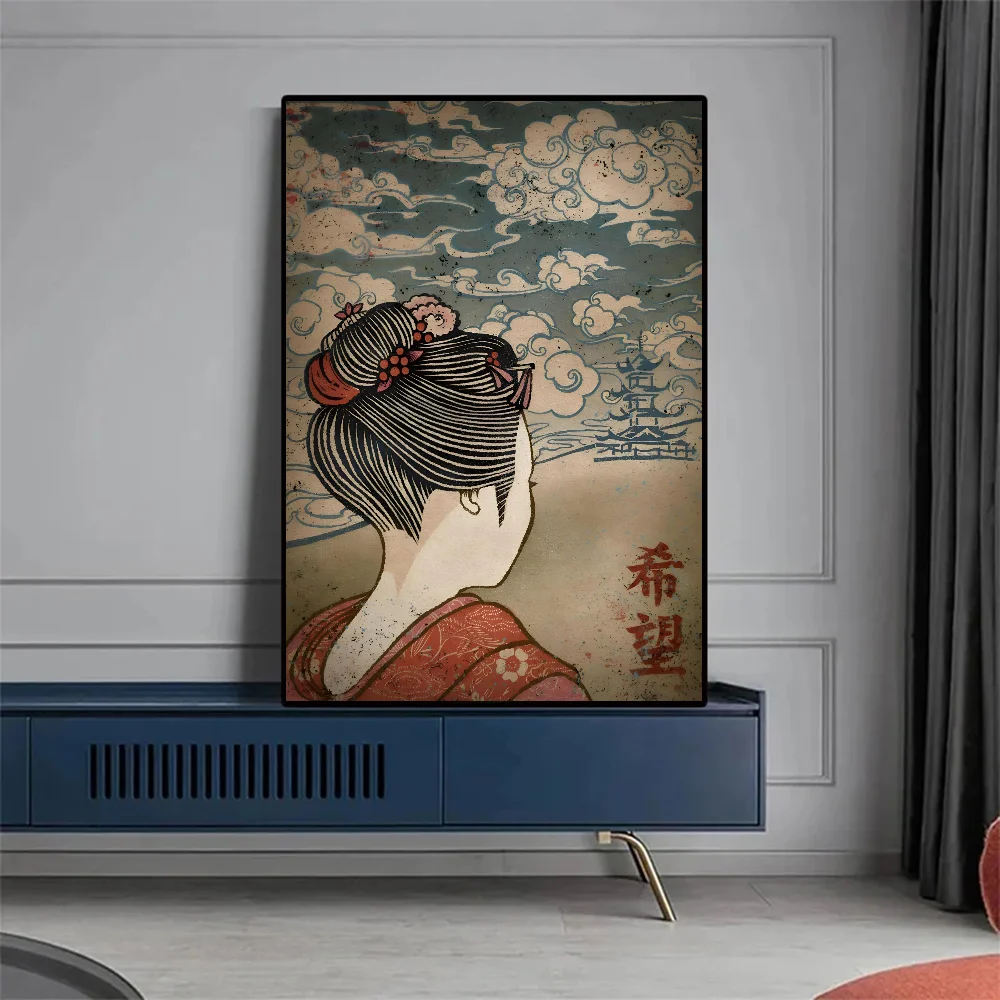 Vintage Janpanese Artwork Poster Self-adhesive Art Waterproof Paper Sticker Coffee House Bar Room Wall Decor