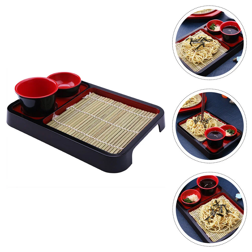

Cold Noodle Plate Wooden Tray Bamboo Mat Dish Sushi Japanese Style Abs Food Rectangular Buckwheat Noodles