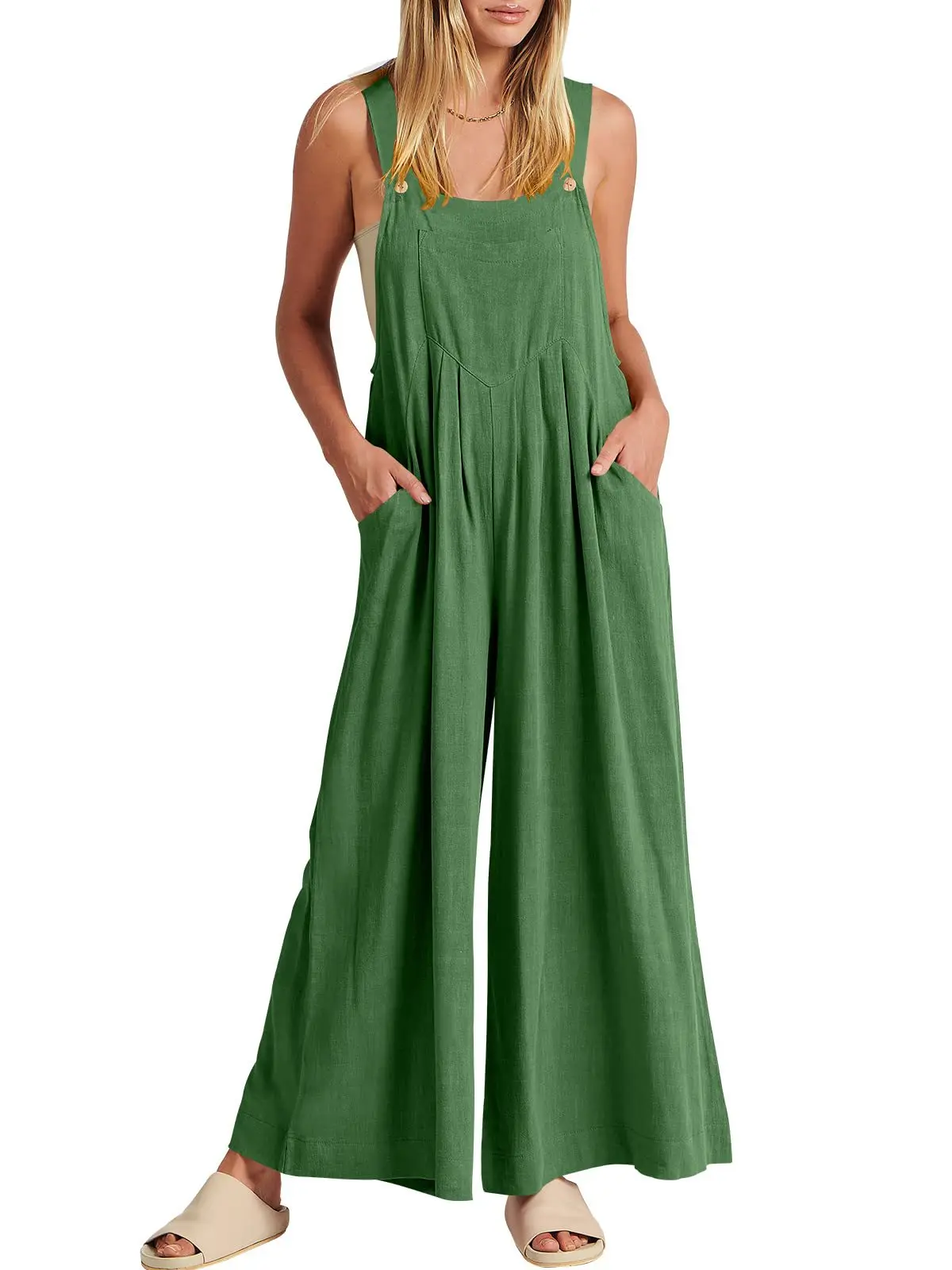 

Summer Women Strap Pants Casual And Comfortable Sleeveless Work Wear Straight Tube Pants Solid Color Loose Casual Strap Jumpsuit