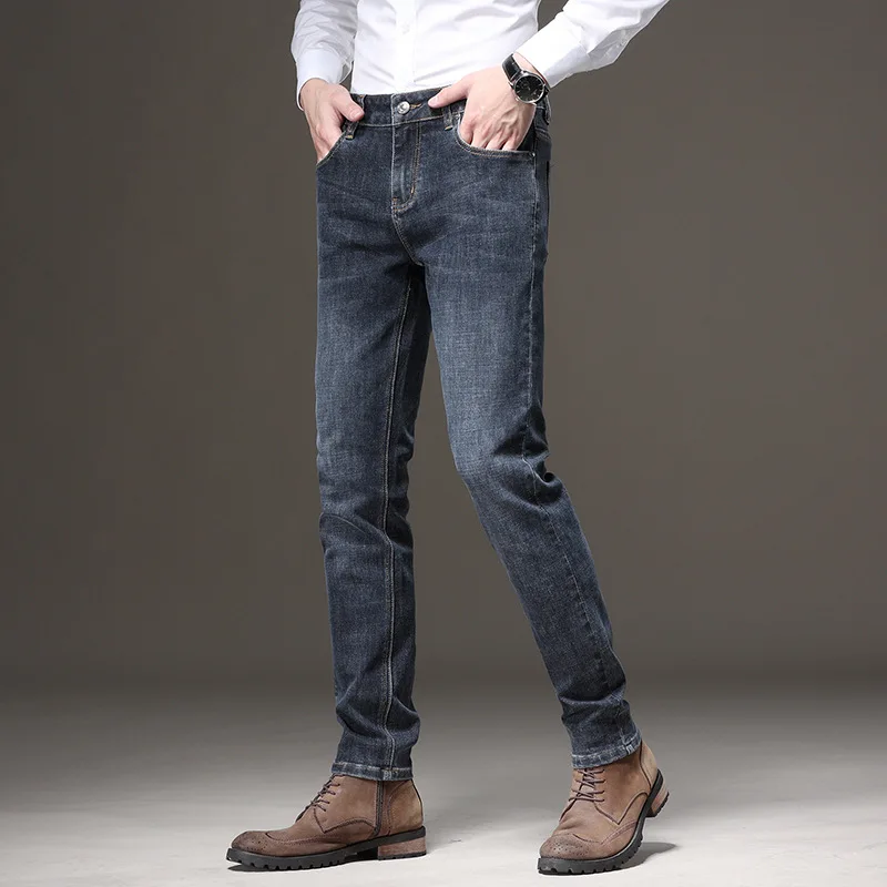 2022 Spring Summer autumn Light Blue Straight Jeans Men Business Fashion Stretch Cotton Denim Pants Male Brand Black Trousers |