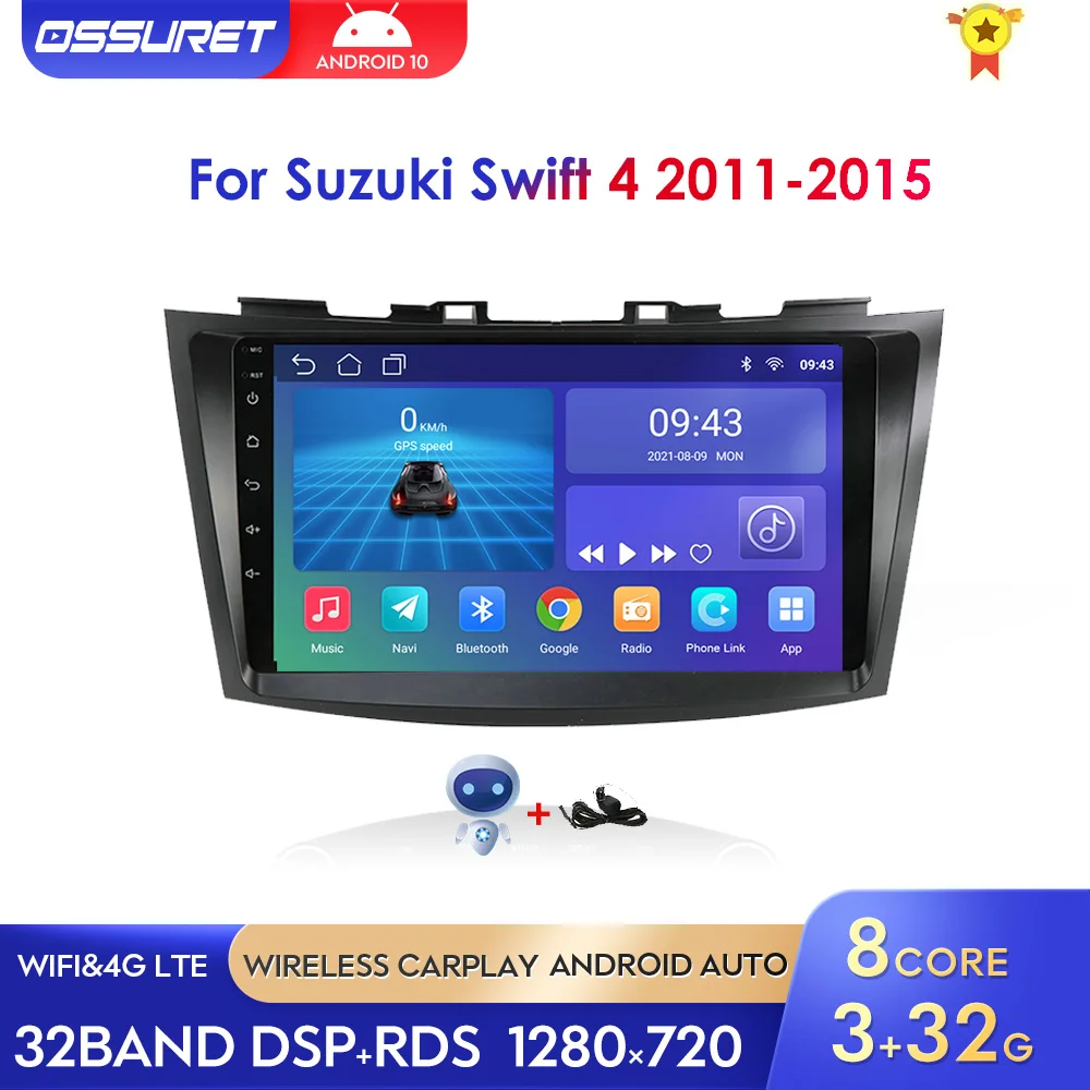 $96.00 Android 10 Car Multimedia Player for Suzuki Swift 4 2011-2015 Radio Auto Stereo 2DIN GPS Navi Video 4G WIFI DSP FM SWC Bluetooth