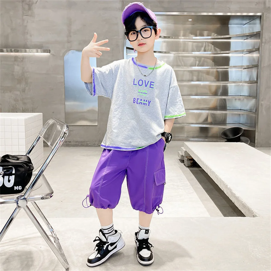 

2023 Kids Boys Summer Suit Clothes Cartoon Short Sleeves T-shirt + Pants 2 Piece Set Children Clothing Outfit 6 8 9 10 12 Years