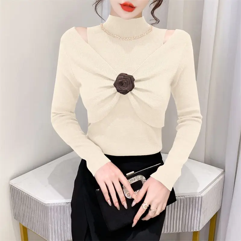 Новый свитер с витым двухсекционным вязаным свитером бантом облегающий крой