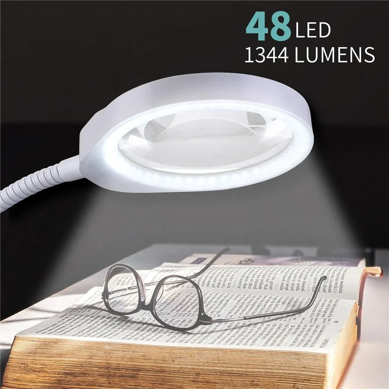 3X 8X 10X USB Magnifying Glass Lamp Dimmable Magnifier with Light and Stand for Reading,Hobbies,Crafts,Repair Magnifier Portable