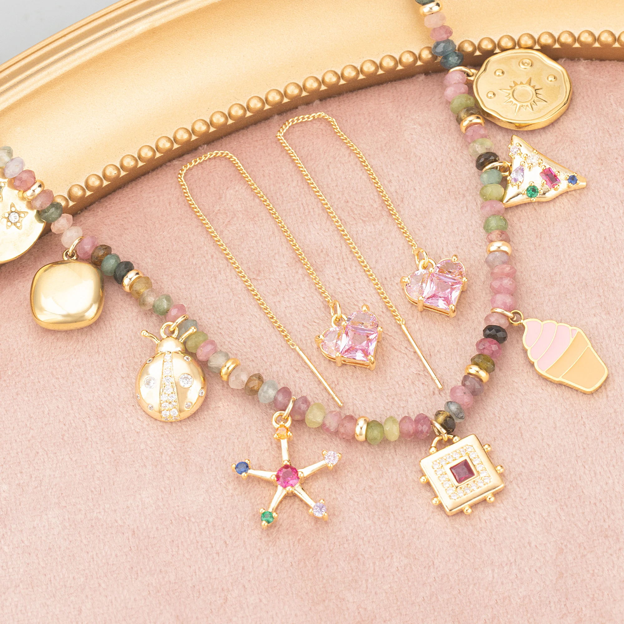 Подвески из меди и фианита с родиевым покрытием 6 шт