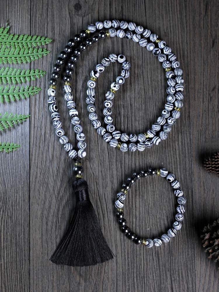 

japamalas 108 beads free shipping,mala 108 beads 8mm malachite and Hematite long tassel necklace,108 piece socket set,rosary 108