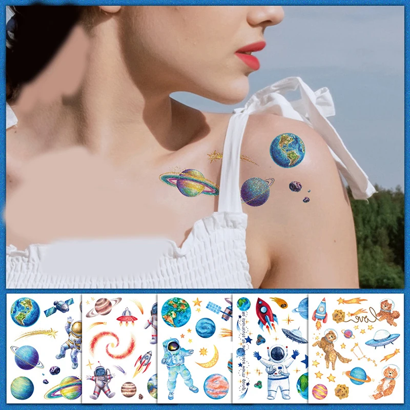

Cartoon Space Tattoo For Kid Cute Fake Taty Children Tatouage Rockets ET Body Art Waterproof Temporary Tattoo Sticker