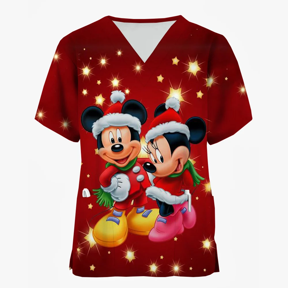 Рождественские топы с принтом Минни и Микки-Мауса Disney Женская Рабочая Униформа