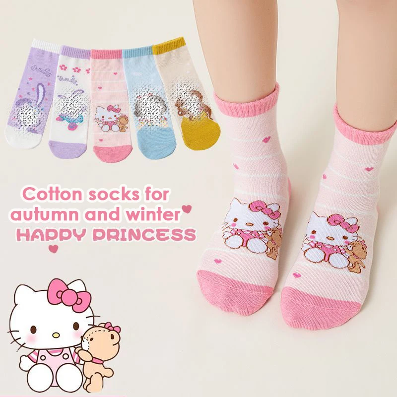 

Kawaii Sanrio Children's Socks Hellokitty Autumn and Winter Cotton Thick Socks for Baby Boys and Girls