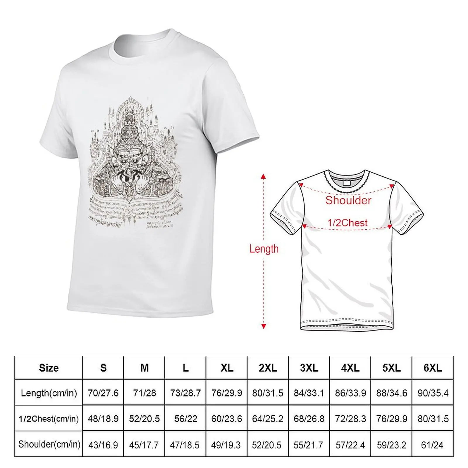 Фото Футболка Sak Yant Phra Rahu, хлопковая футболка, мужская футболка, футболка из 100% хлопка, футболки высокого качества, футболка из хлопка №2