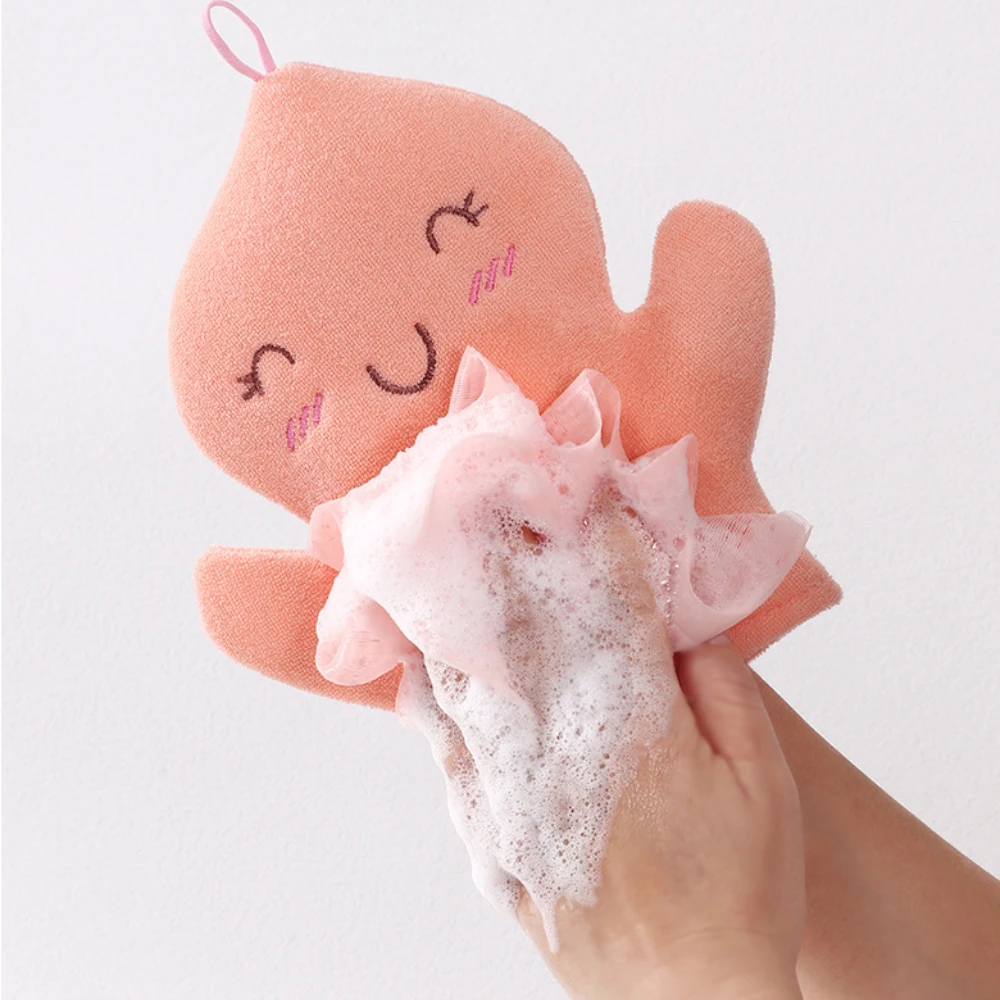 

Kid's Scrub Towel Cute Cartoon Bath Gloves Skin Free Double-sided Strong Decontaminating Baby Clean Bath Flower Body Scrub Tool
