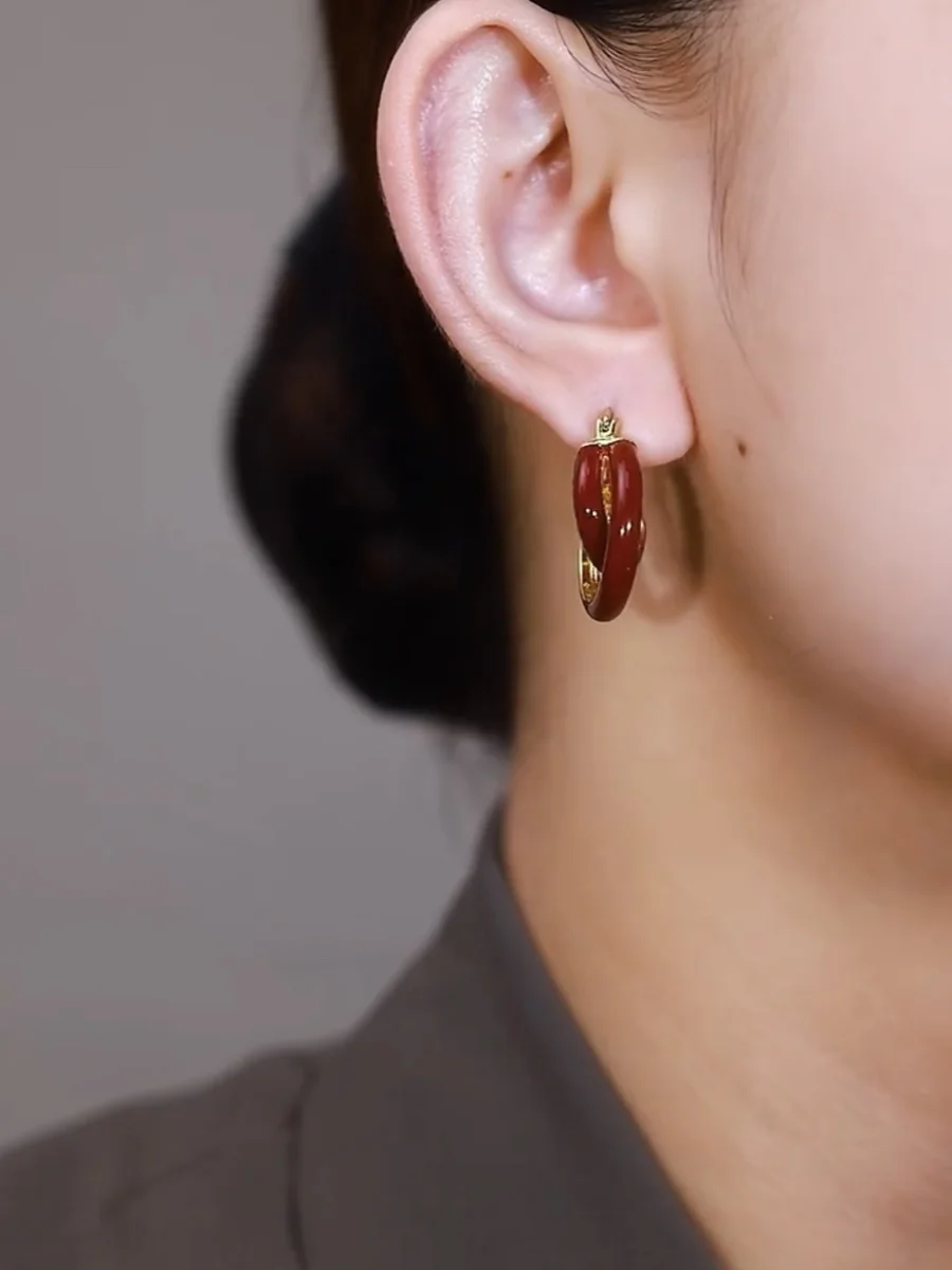 Французские серьги-кольца в стиле ретро Ankela красные контрастные цвета глазурь