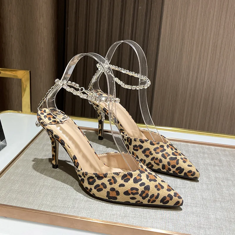 

Pointed Toe High Heels Stiletto European and American Sandals 2022 Summer New Baotou Rhinestone Women's Sandals