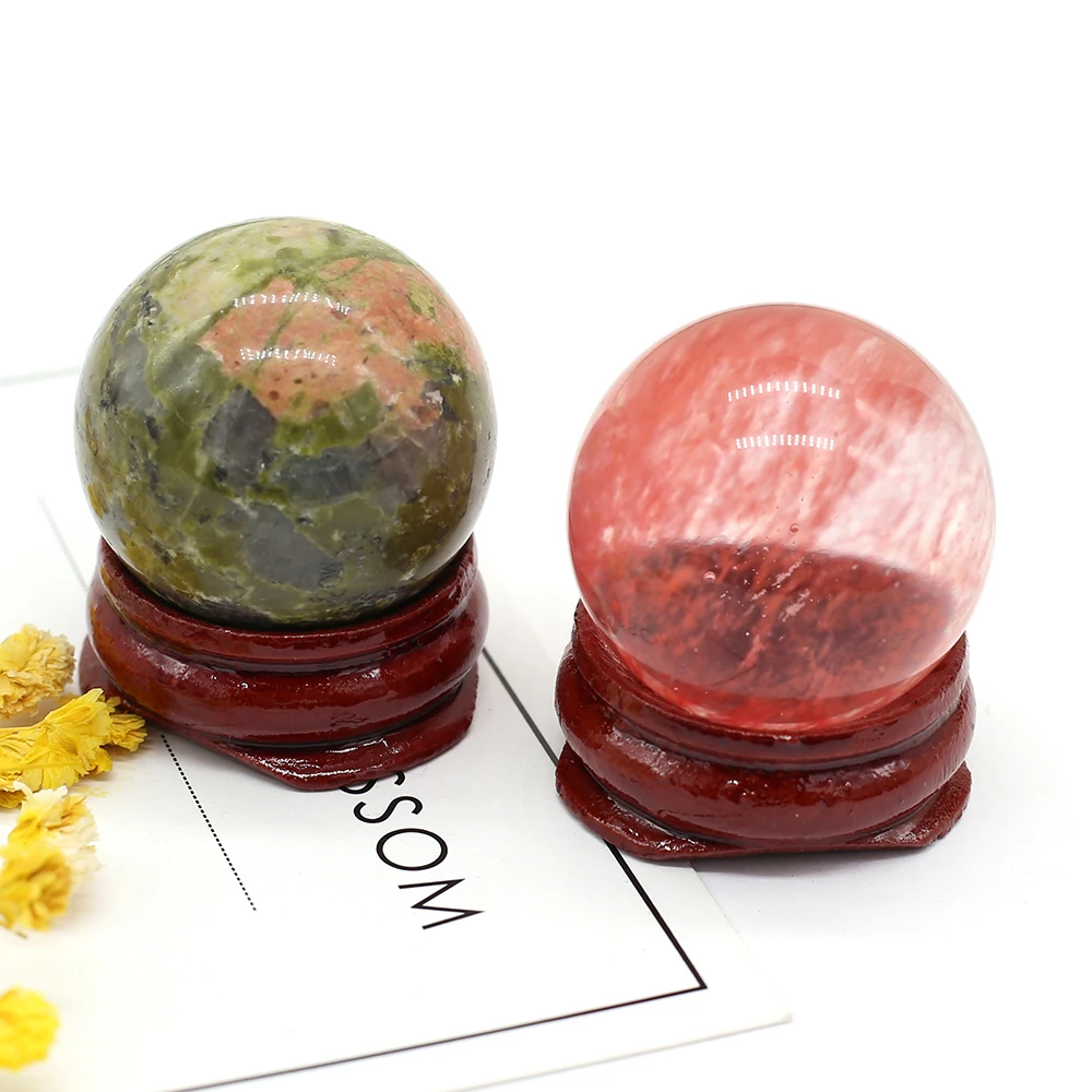 

Pure Natural Semi-precious Stone Crystals Agate Gem Ball Shape with Tray Home Decor Beautiful Ornament Size 30x30Mm