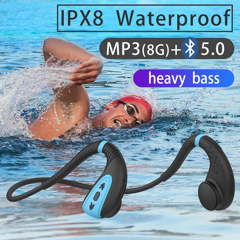 ddj Q1 Bone Conduction Headphone Built-in Memory 8G IPX8 Waterproof MP3 Music Player Swimming Diving Earphone 15 Days Standby