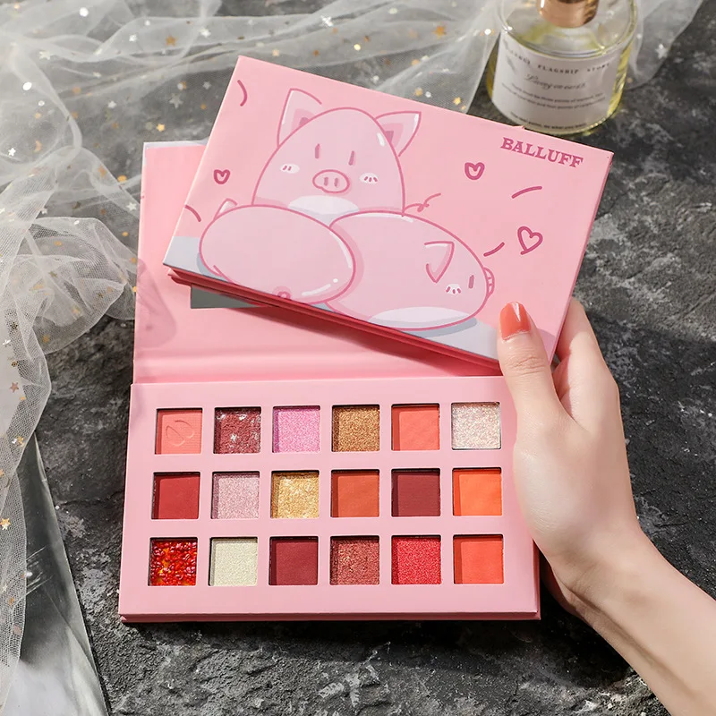 

Happy Pig 18Color Eyeshadow Palette Waterproof Matte Pearlescent Cute Eyeshadow Makeup Palette Lasting Nature