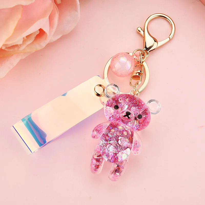 

Liquid Keyring Glitter Bear Quicksand Keychains Keyring Acrylic Key Fob Bear Quicksand Pendant Couples Women Men Friend Gift