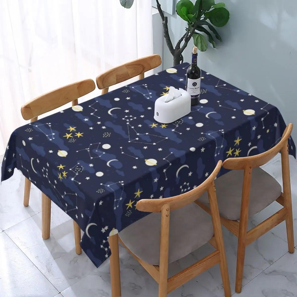 

Rectangular Fitted Galaxy Constellation Moon And Stars Table Cloth Waterproof Tablecloth Table Cover Backed with Elastic Edge