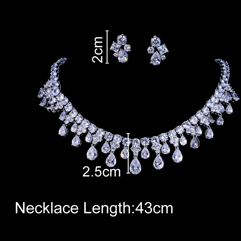 Luxury Water Drop Earring Necklace 2pc Jewelry Set Zircon AMC Ear Studs Bridal Wedding PartyJewelry Accessories Gifts for Women |