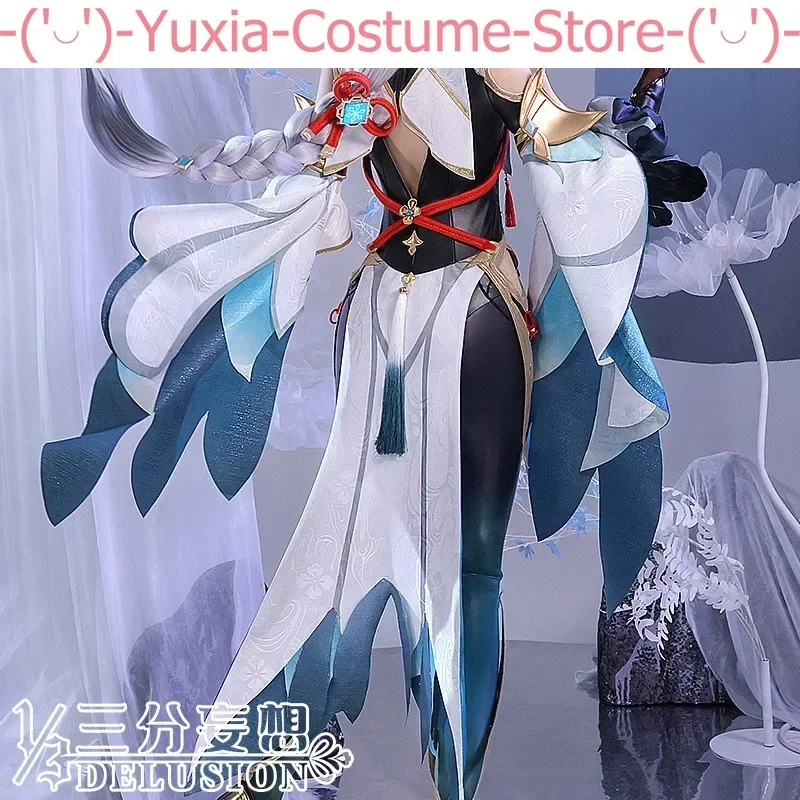 Аниме! Genshin Impact Shenhe Экзорцизм талисман игровой костюм униформа Косплей Костюм