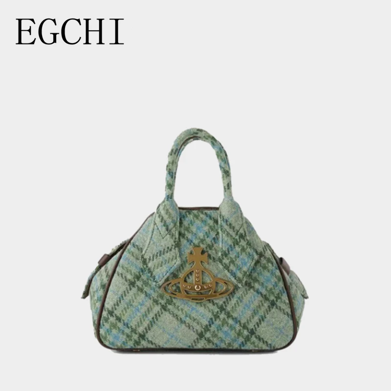 

EGCHI 2023 Winter Woollen Polyester Bowling Bag Women's Fashion Shoulder Bag Plaid Casual Tote For Female
