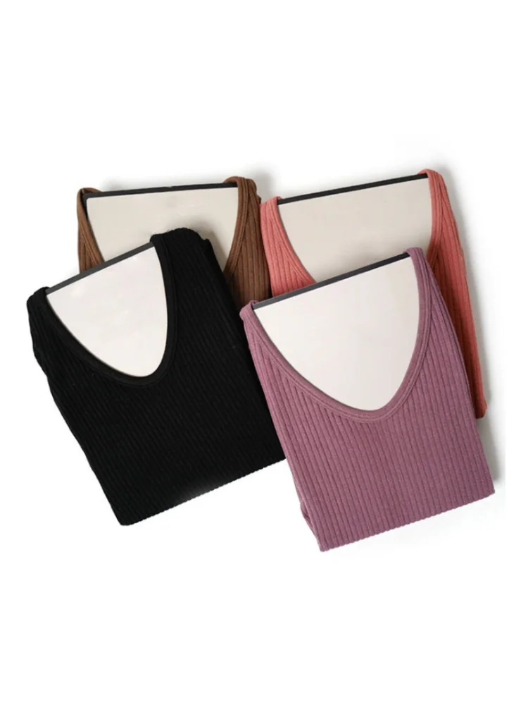Winter Thermal Underwear Set Women's Vertical Bar Constant Temperature Slim Cotton Round Neck Comfortable Bottoming Shirt