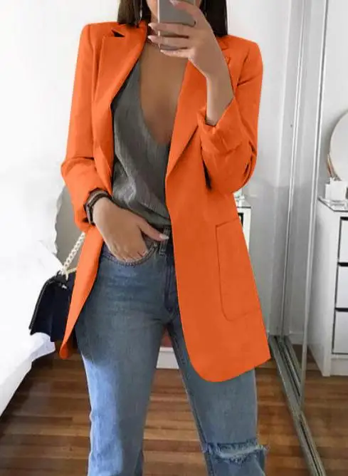 Spring and Autumn Women's Fashionable Turn-down Collar Fitting Open Cardigan Elegant Suit Jacket roupas femininas luxo grife