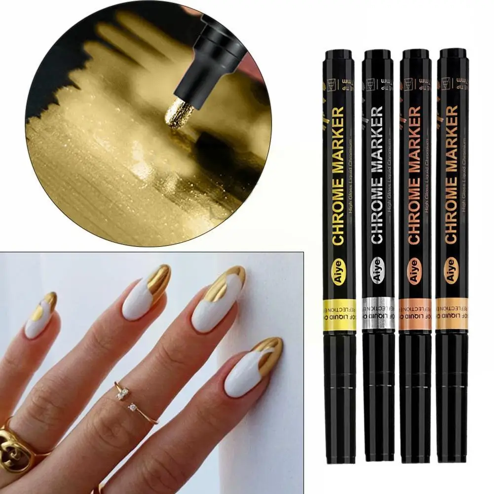 

Gold Silver Mirror Nail Polish Liquid Pen Coloring Highlight Manicure Decoration DIY Liquid Art Paint Pen Nail Stuff Nails T6G9