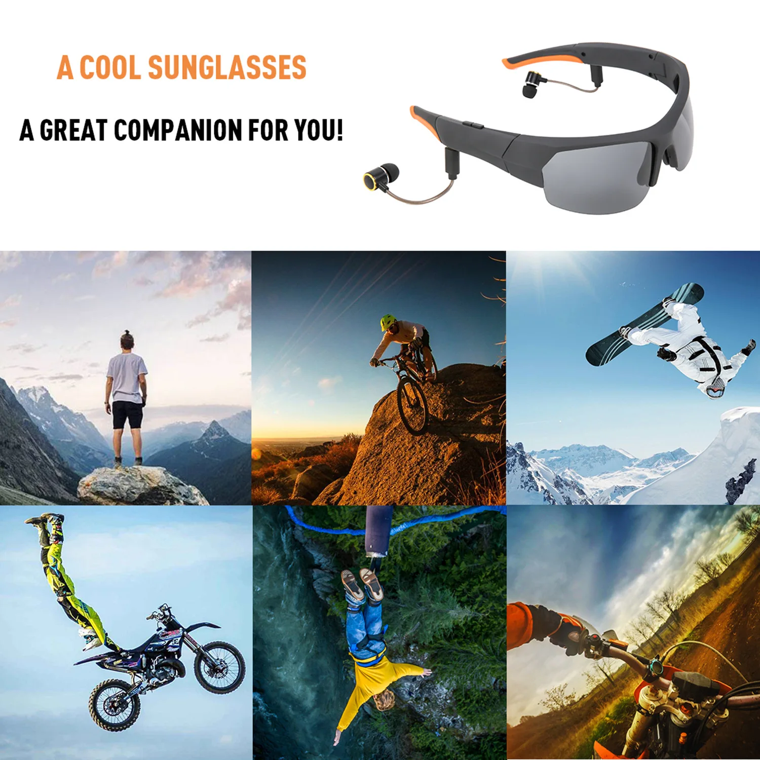 Bluetooth Camera Sunglasses Headset with Built-in 32GB Memory HD1080P Bluetooth MP3 Player Photo Video Recorder Sports enlarge