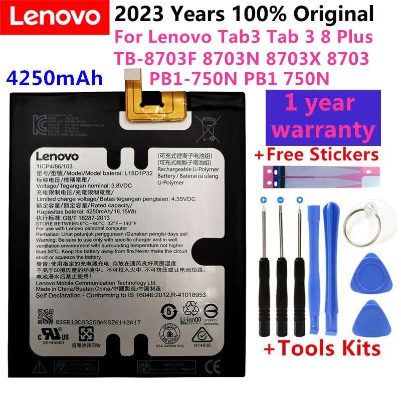 

100% Original L15D1P32 4250mAh Battery For Lenovo Tab3 Tab 3 8 Plus TB-8703F 8703N 8703X 8703 PB1-750N PB1 750N Bateria Batterij