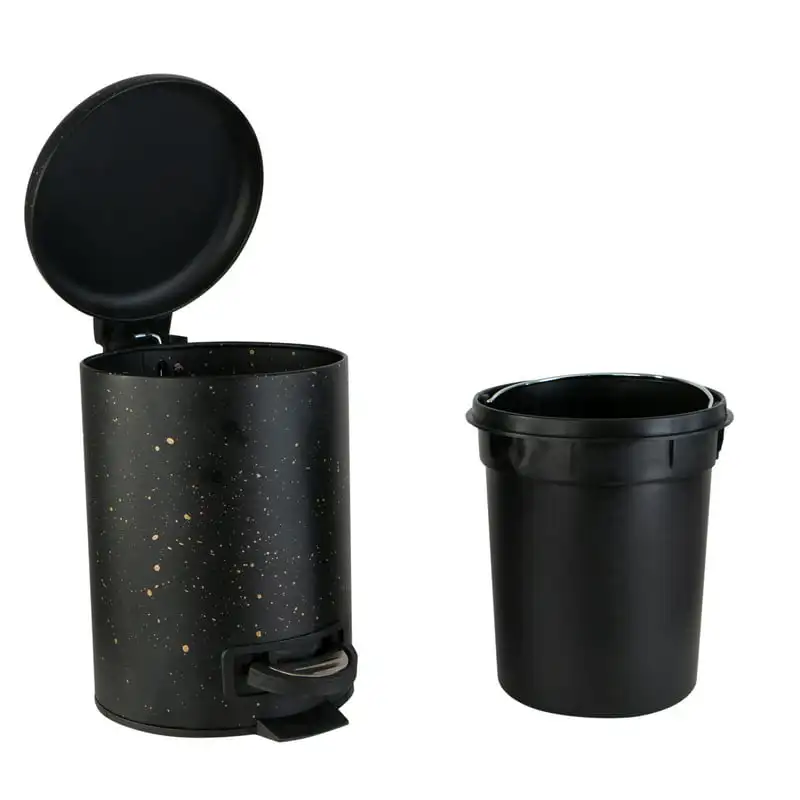 

Speckled Design 3 Liter Step Pedal Bathroom Garbage Can with Lid in Black