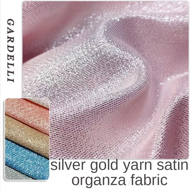 

Silver Gold Yarn Satin Organza Fabric By The Meter for Clothes DressesHanfu Sewing Glossy Thin Glitter Soft Cloth Summer Fashion