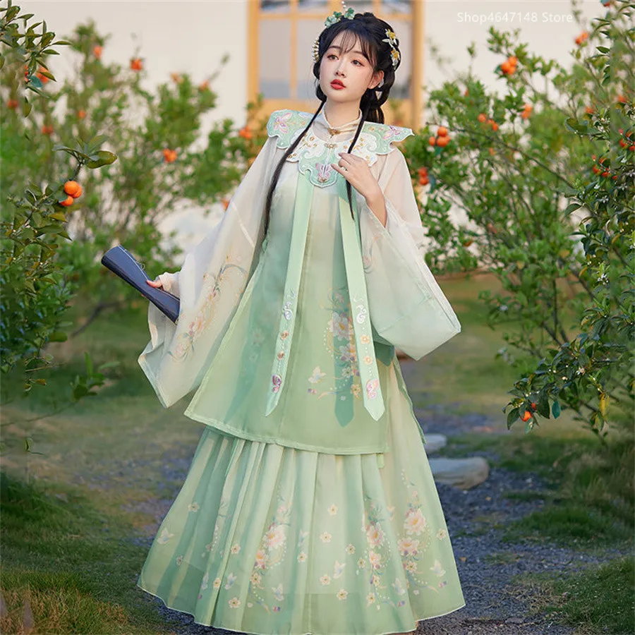 Винтажное платье ханьфу в китайском стиле женский милый комплект с цветочной