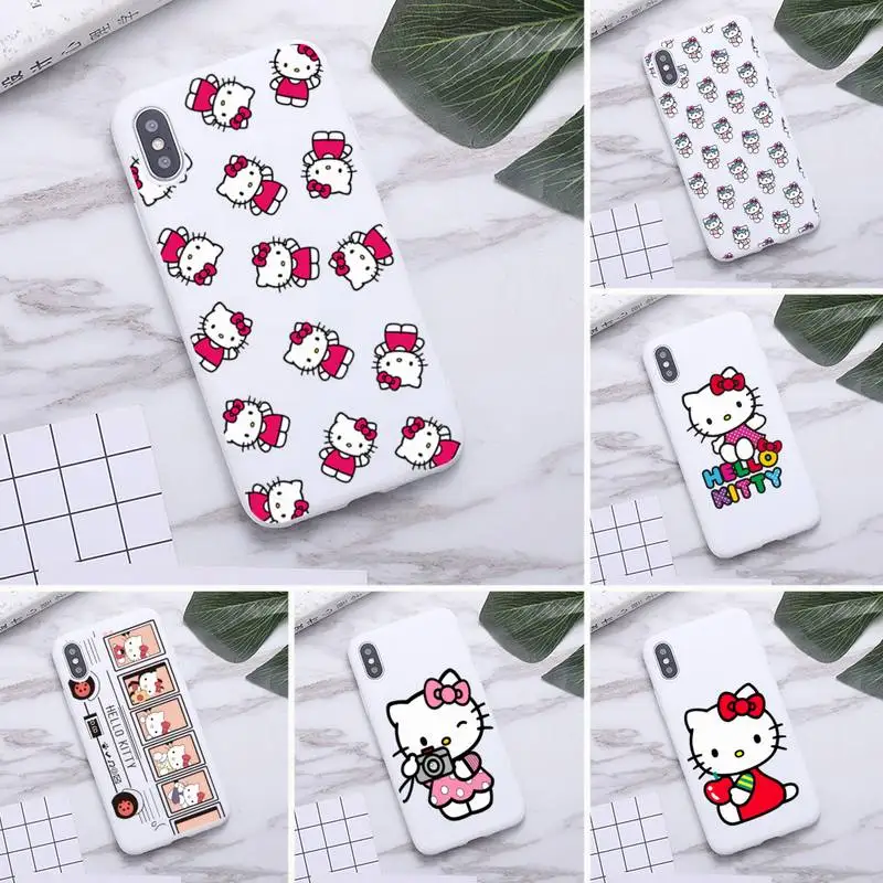 

Anime hello kitty Phone Case For iphone 14 Plus 13 12 11 Pro Max Mini XS X Xs SE 2020 XR Candy White Silicone Cover