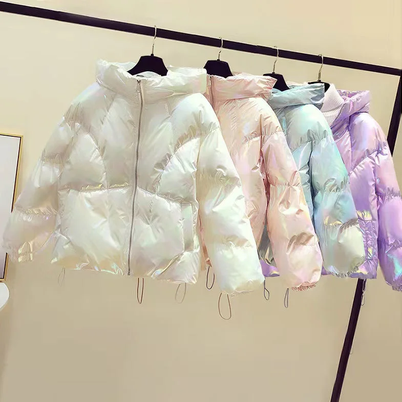 Korean Autumn Winter Thicken Warm Short Parka Women Casual Solid Color Zipper Loose Hooded Coat Jackets Tops Outwear