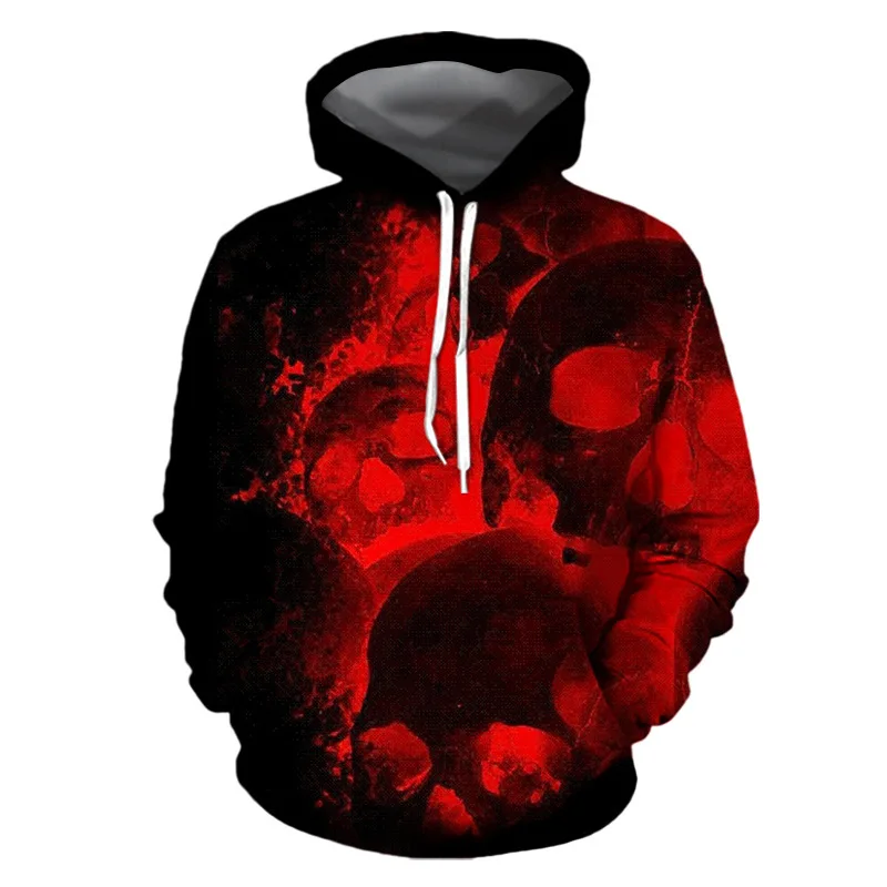 

Novelty Autumn Winter Horror Pattern Red Skull Hoodie Men Bloodstain Clothing Funny Sweatshirt 3d Print Sportswear Unisex