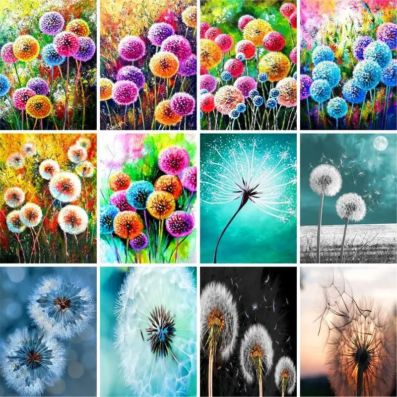 

DIY 5D Diamond Painting Colored Dandelion Picture Cross Stitch Embroidery Mosaic Rhinestone Pic Home Decoration Handwork Gift