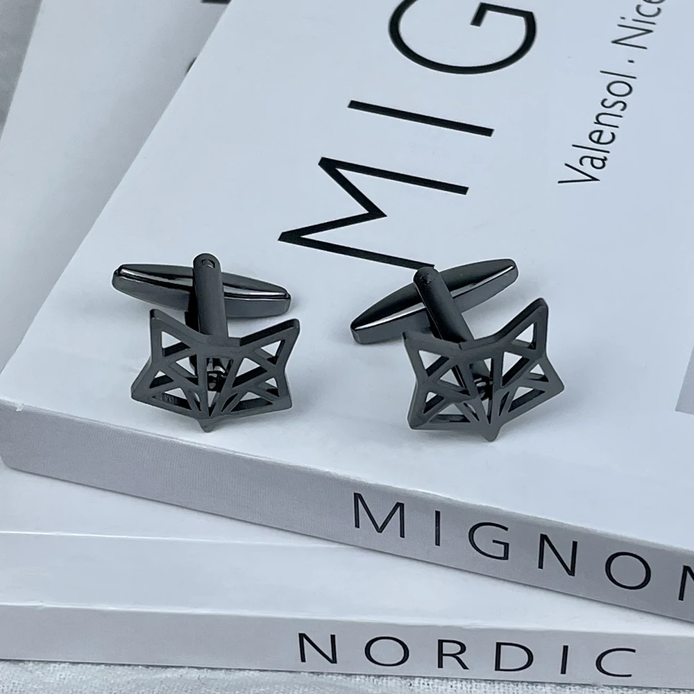 High-Quality Cufflinks For Men's Stainless Steel Shirt Cufflinks Fox Head Hollowed Out Cufflinks Wedding Groomsman Accessories