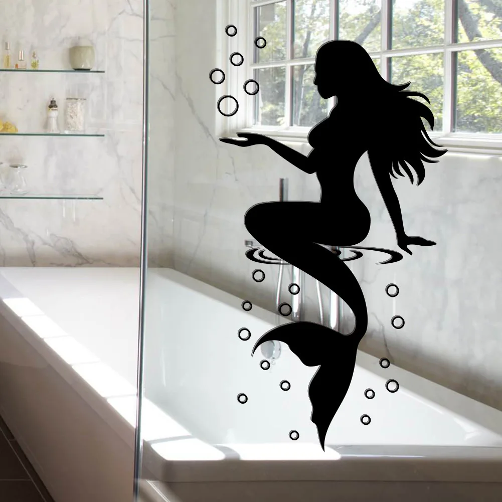 

Mermaid Print Wall Sticker, Black Mermaid Silhouette, Background Wall Decoration And Beautification