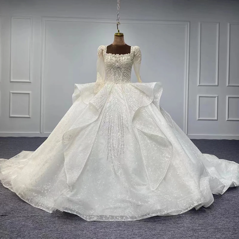 Jancember Exquisite Popular Design Wedding Gown For Bride 2024 Ball Square Collar Chapel Train Backless vestito da sposa