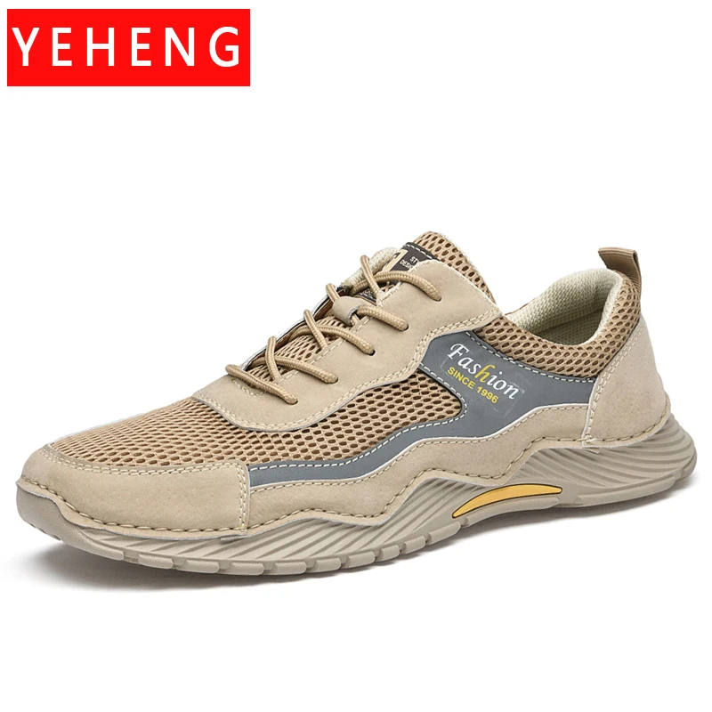 

Spring Autumn New Men's Casual Shoes Mesh Breathable Handmade Men Shoes Outdoor Sneakers Hiking Shoes Comfortable Driving Shoes