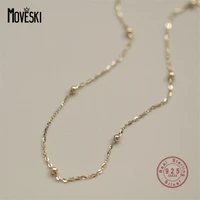 movski 925 sterling silver plated 14k gold korean simple spacer small ball bracelet women fashion charm party jewelry accessorie