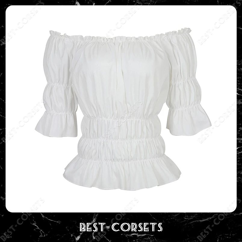 

Steampunk Crop Tops for Women With Sleeves Off Shoulder Top Pirate Corset Costume Tunic Renessaince Blouse Ruffle Short Sleeve
