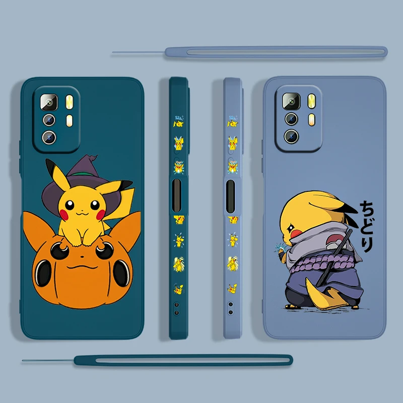 

Pikachu Cartoon Cute Boy For Xiaomi Redmi Note 11 11S 10 10S 9 9S 9T 8 8T 7 5 Pro 4G 5G Liquid Left Rope Phone Case Cover Capa