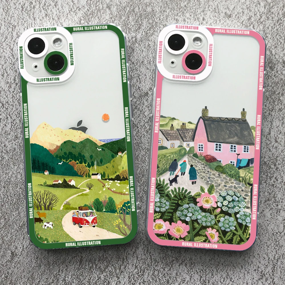 

Rural Illustrations Angel Eyes Phone Case For iPhone 14 13 12 11 Pro Max Mini XR XS X SE 7 8 Plus Transparent Soft Cover
