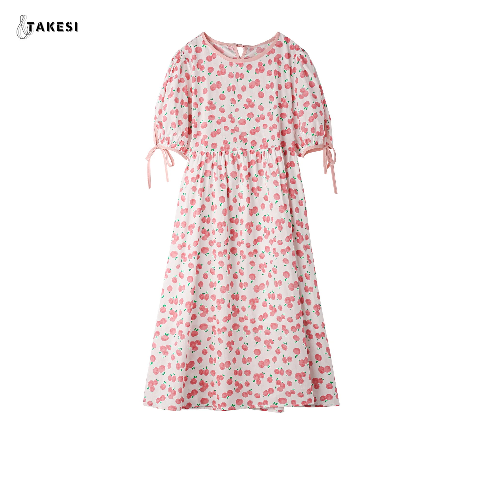 Элегантное повседневное пляжное платье миди с принтом вишни женское летнее